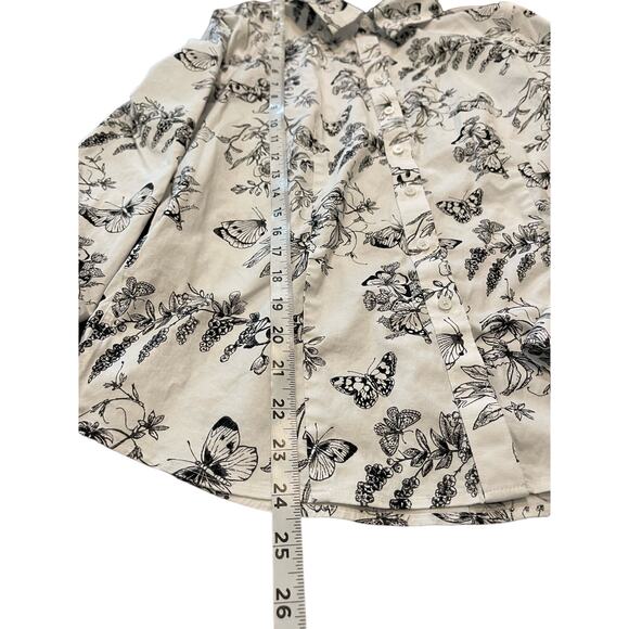 Talbots womans button up sz 6 button up  Black /White butterfly flowers classic - Picture 6 of 8
